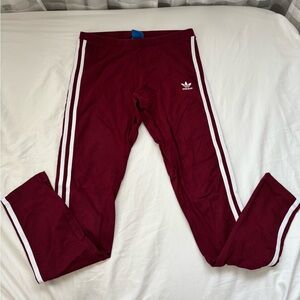 Adidas Red and White Leggings with Iconic Stripes